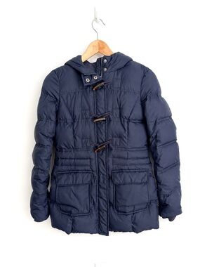 Y2K Esprit Down Feather Toggle Puffer Parka - Navy Winter Coat - Size 6